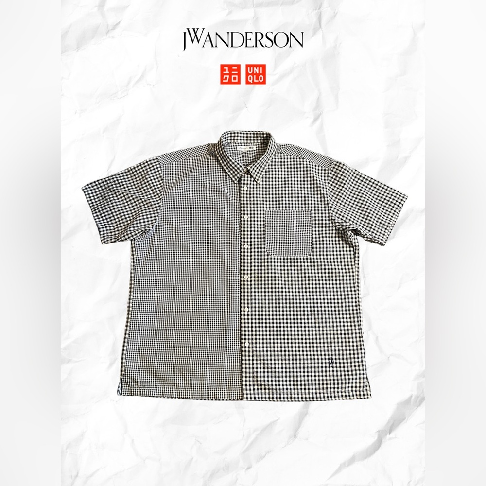 JW Anderson x Uniqlo Men's Seersucker Checkered Black and White Shirt